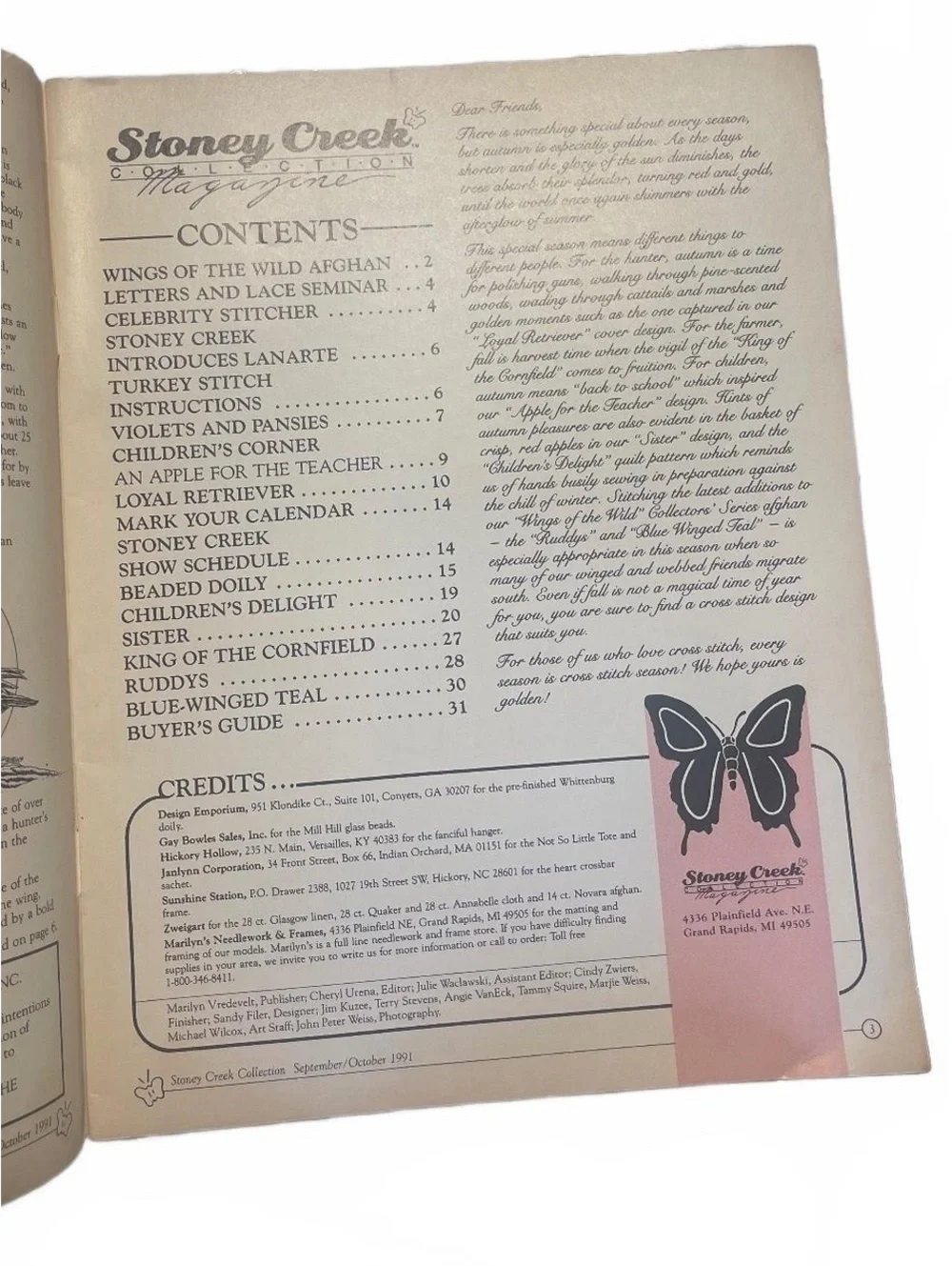 READ VTG Stoney Creek Stitch Collection Magazine Sept/Oct 1991 Volume 3 Number 5